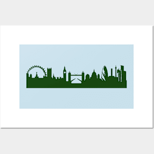 LONDON skyline in forest green Posters and Art